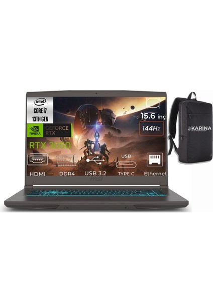 Msı Thin 15 I7-13620H B13UC-3057XTR-06 24GB 1tb RTX3050 4gb Freedos 15.6" Full Hd Gaming Laptop & B13UC3057XTRK06