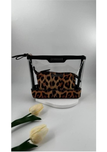 Leopar Desenli Şık Makyaj Çantası, Kahverengi, Pratik ve Şık Tasarım fiyatları