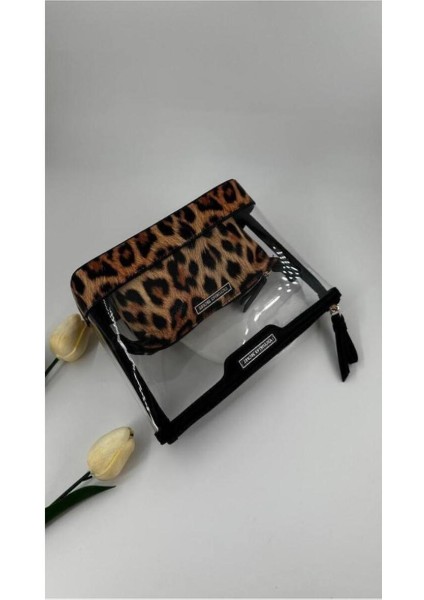 Leopar Desenli Şık Makyaj Çantası, Kahverengi, Pratik ve Şık Tasarım modelleri