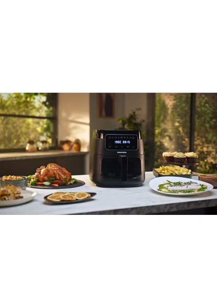 Camlı Airfryer 7,6 Litre Siyah ve Beyaz, Sağlıklı ve Pratik Pişirme Seti