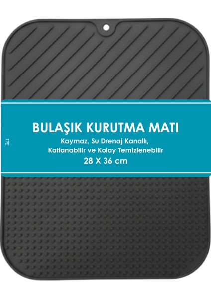 | Bulaşık Kurutma Matı –TPE – 28X36 Cm, Kaymaz, Su Drenaj Kanallı, Katlanabilir ve Kolay Temizlenebilir – Mutfak Tezgâhı Için Bardak & Tabak Kurutma Pedi (Antrasit Gri)