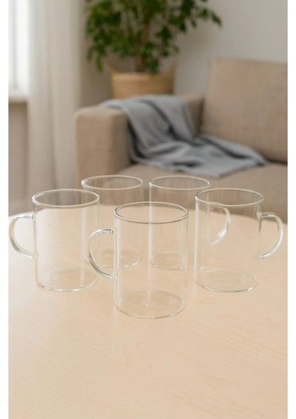 6'lı Çay Kupa Seti, Borosilikat Cam Kupa, 200 ml