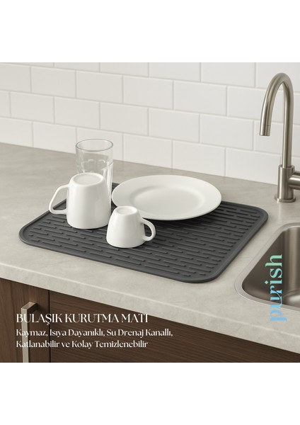 | Bulaşık Kurutma Matı –tpe – Büyük Boy - 31X39,5 Cm, Kaymaz, Su Drenaj Kanallı, Katlanabilir ve Kolay Temizlenebilir – Mutfak Tezgâhı Için Bardak & Tabak Kurutma Pedi (Antrasit Gri) modelleri
