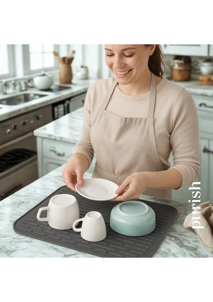 | Bulaşık Kurutma Matı –tpe – Büyük Boy - 31X39,5 Cm, Kaymaz, Su Drenaj Kanallı, Katlanabilir ve Kolay Temizlenebilir – Mutfak Tezgâhı Için Bardak & Tabak Kurutma Pedi (Antrasit Gri) fırsatları