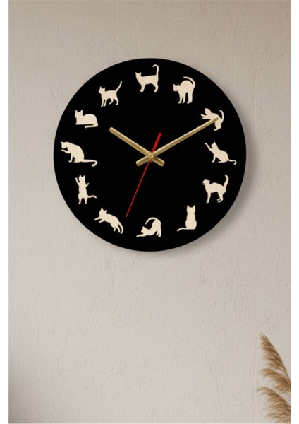Kedi Figürlü Dekoratif Duvar Saati 40CM