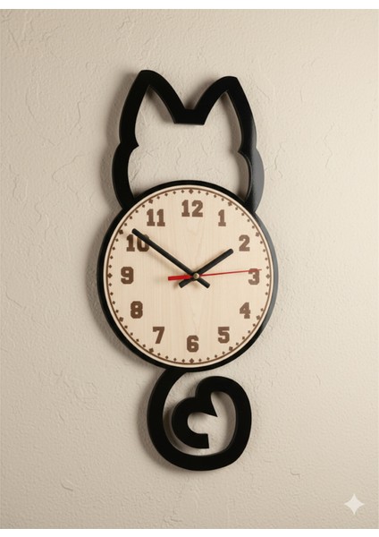 Kedi Tasarım Dekoratif Duvar Saati