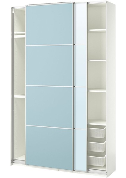Pax Sürgü Kapaklı Gardırop, Beyaz-Açık Mavi, 150X44X236 Cm, Çift Taraflı Kapak