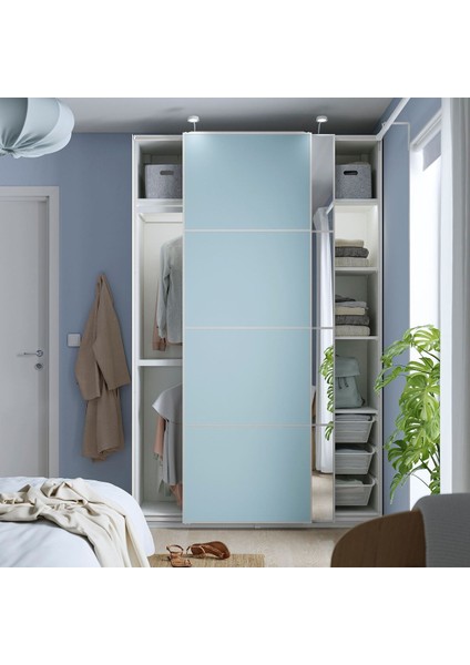 Pax Sürgü Kapaklı Gardırop, Beyaz-Açık Mavi, 150X44X236 Cm, Çift Taraflı Kapak modelleri