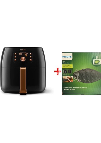 Genis Hacimli Xxl Airfryer ve Izgara Seti, Akıllı Sensörlü, Siyah Renk