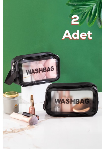 2'li Şeffaf Seyahat ve Makyaj Çantası, Su Geçirmez, Organizer, 21X13CM