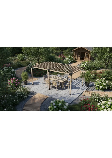 2.4 x 4.8 Metre Pergole Braket Seti 6 Ana Direkli - Izgaralı Pergole Seti