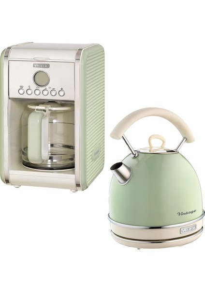 Yeşil Vintage Filtre Kahve Makinesi ve 1.7 Litrelik Kettle Seti