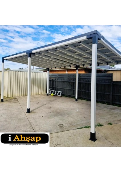 2.4 x 2.4 Metre Pergole Braket Seti 4 Ana Direkli Üstü Izgaralı Eğimli Pergole Braket Set