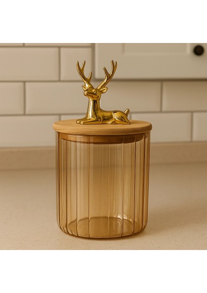 Gold Kapaklı Kristal Cam Kavanoz Geyik Figürlü 17X10 fiyatları