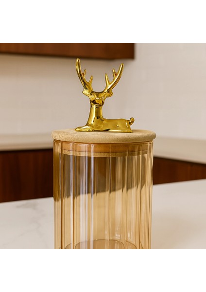 Gold Kapaklı Kristal Cam Kavanoz Geyik Figürlü 17X10 modelleri