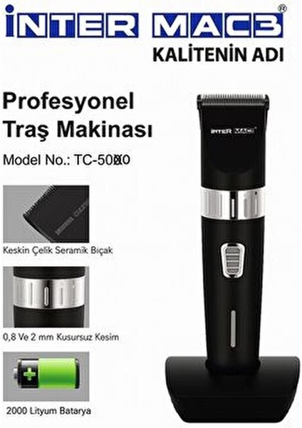 Mac3 TC-5000 Tıraş Makinesi Siyah-Gri Renkli Kablosuz Kullanım ve Hassas Kesim Özelliği fırsatları