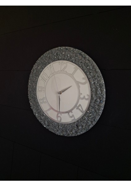 Duvarsaati -35CM- Modern Dekoratif Duvar Saati - El Yapımı Gümüş Taş Detaylı - Epoksi Duvar Saati fiyatları