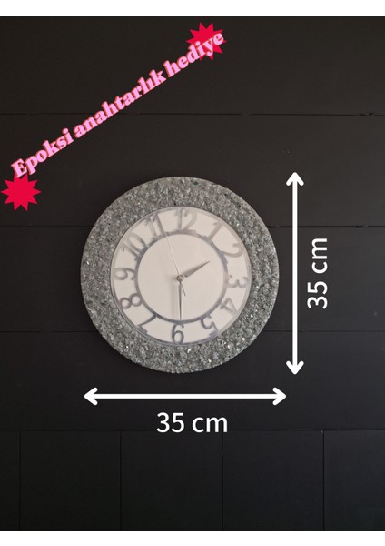 Duvarsaati -35CM- Modern Dekoratif Duvar Saati - El Yapımı Gümüş Taş Detaylı - Epoksi Duvar Saati fırsatları