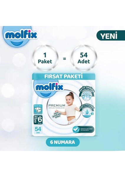 Bfs Molfix Premium Bebek Bezi Ultra Fırsat Paketi 6 Beden 15+ kg 54 Adet fiyatları