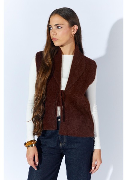 Kadın Kahve 8952 Gömlek Yaka Önü Bağlamali Sakal Yelek fiyatları