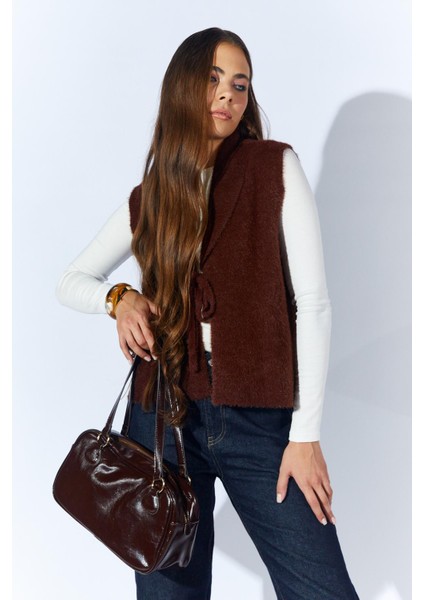 Kadın Kahve 8952 Gömlek Yaka Önü Bağlamali Sakal Yelek fırsatları