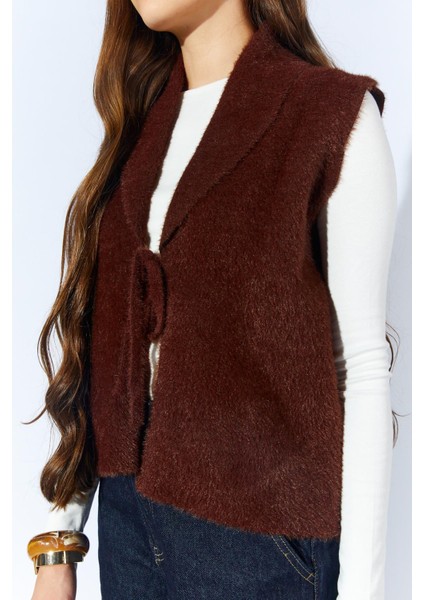 Kadın Kahve 8952 Gömlek Yaka Önü Bağlamali Sakal Yelek indirimleri