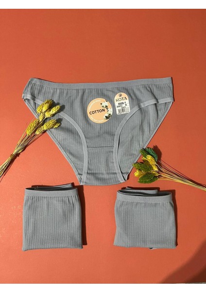 Kadın Külot 3'lü Renk Pamuklu Fitilli Üçgen Slip-Külot Gri Kaşkorse