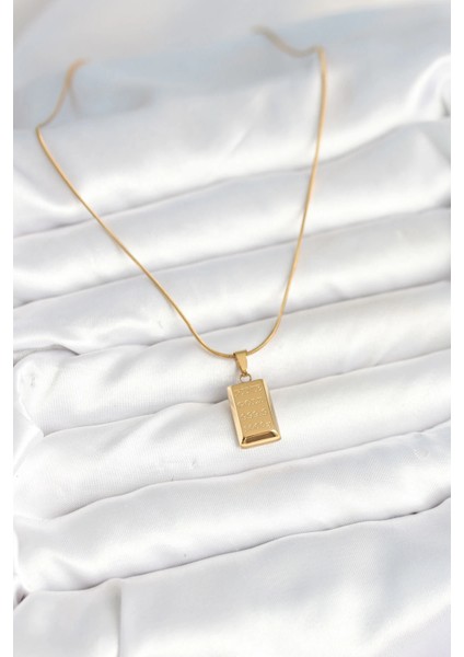 Bfs 316L Çelik Gold Renk Külçe Altın Model Kolye fiyatları