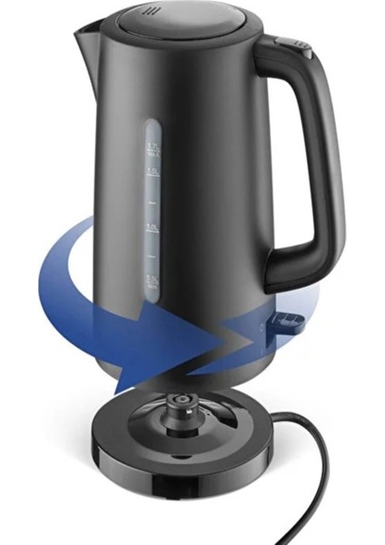Siyah Kettle, 1.7 L, 2200W, Modern ve Şık Tasarım