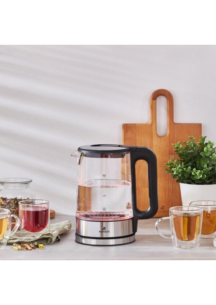 Sıcaklık Ayarlı LED Işıklı Cam Su Isıtıcı 2200W Siyah indirimleri