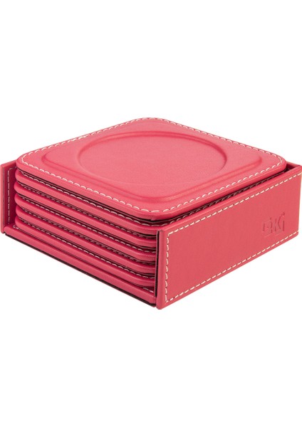 Bardak Altlığı,6’lı Set,masaüstü Yuvarlak Cup Coaster,vegan Suni DERI,11X11 Cm.,fuşya