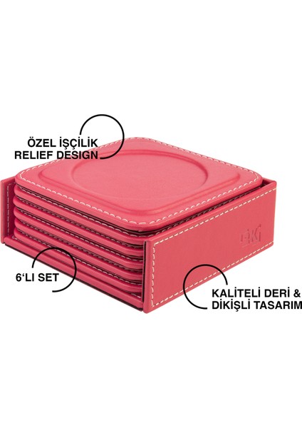 Bardak Altlığı,6’lı Set,masaüstü Yuvarlak Cup Coaster,vegan Suni DERI,11X11 Cm.,fuşya fiyatları