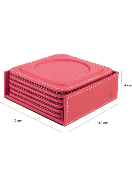 Bardak Altlığı,6’lı Set,masaüstü Yuvarlak Cup Coaster,vegan Suni DERI,11X11 Cm.,fuşya modelleri