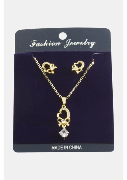 Msa-Shop Kalp Fiyong Zirkon Taşlı Set Kolye-Gümüş Rengi fiyatları