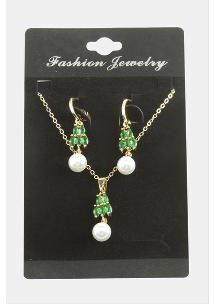 Msa-Shop Kalp Inci Zirkon Taşlı Set Kolye-Yeşil fiyatları