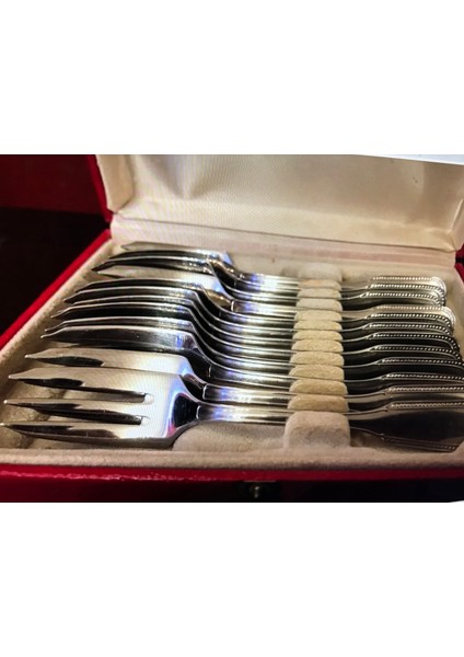 Fransız Guy Degrenne Kutusunda 1960 Lar Pasta Çatalı Seti - 12 Adet