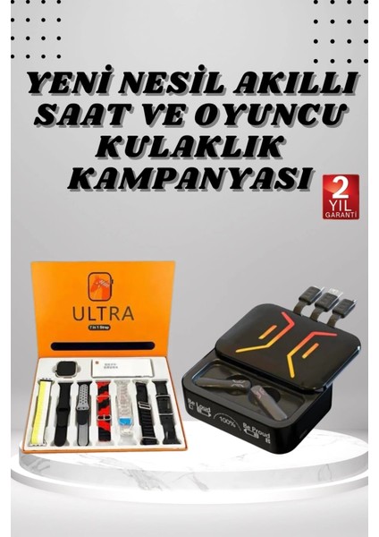 Powerbank Kulaklık ve 7 Kordonlu Akıllı Saat Çoklu Şarj Girişi Bluetooth Bağlantılı