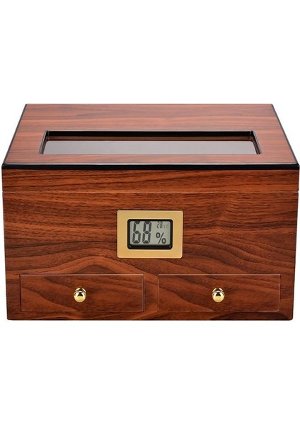 Sedir Ağacı Def Olu Camlı Çekmeceli Humidor Puro Kutusu RC56-D3