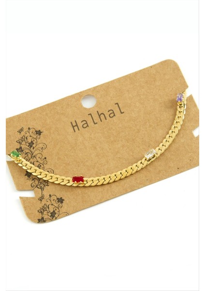 Msa-Shop Zirkon Taşlı Burgulu Lüks Çelik Halhal-Sarı