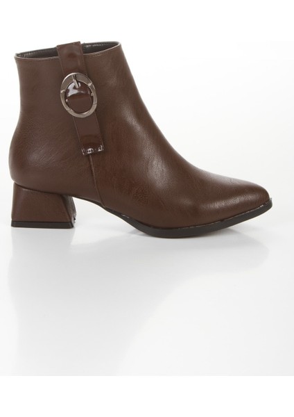 Kadın Kahverengi Kısa Yan Tokalı Kalın Topuklu Sivri Burunlu Bot Cnr fırsatları