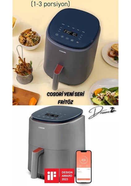 Akıllı 3.8l Sıcak Hava Fritözü, 7 Program, 1500W, Gri