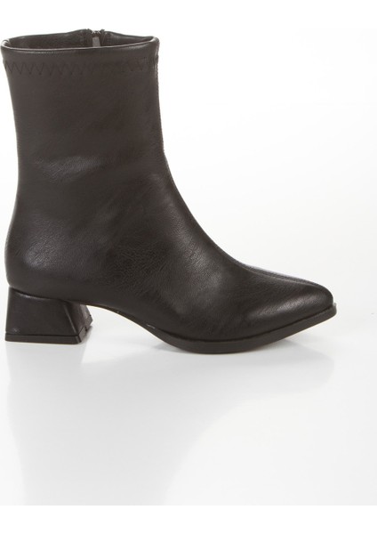 Siyah Cilt Kısa Kalın Topuklu Sivri Burunlu Günlük Bot Cnr fırsatları