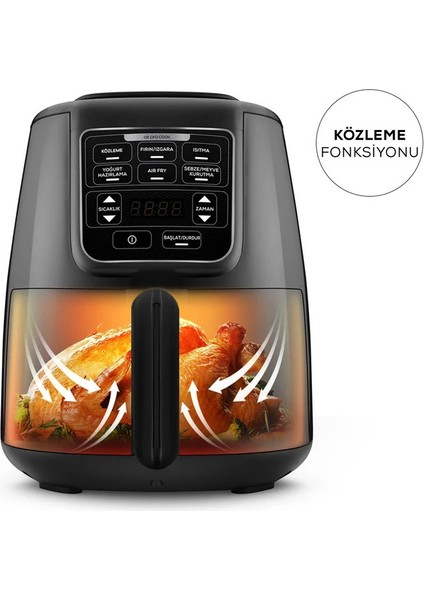 Yüksek Kapasiteli Siyah ve Altın Renkli Hava Fritözü, Sağlıklı ve Pratik Mutfak Keyfi