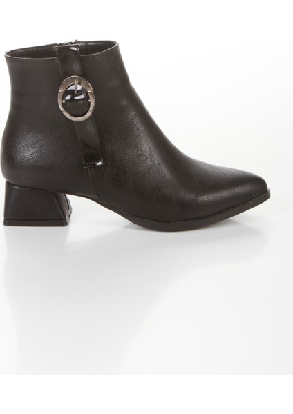 Kadın Siyah Kısa Yan Tokalı Kalın Topuklu Sivri Burunlu Bot Cnr indirimleri