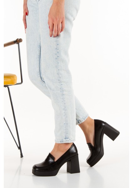 Kadın Siyah Mat Rugan Platform Topuklu Ayakkabı Mimyshoesf