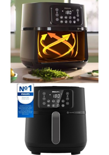 Yüksek Performanslı 7,2 Lt Airfryer Xxl, Pişirme ve Izgara Aksesuarları Siyah