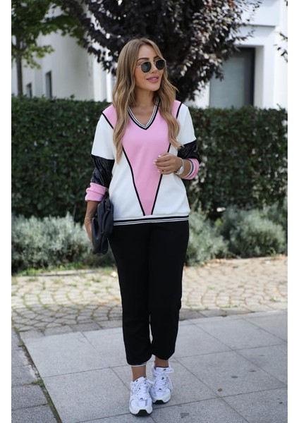 Buketli Kadın Modal Bloklu Renkli Eşofman Ikili Takım fiyatları