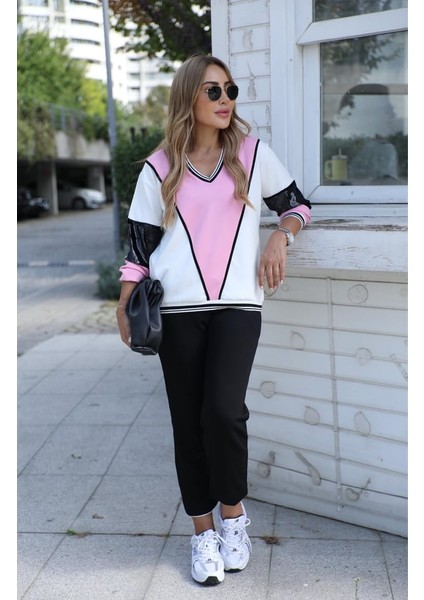 Buketli Kadın Modal Bloklu Renkli Eşofman Ikili Takım modelleri