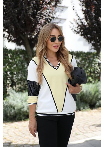 Buketli Kadın Modal Bloklu Renkli Eşofman Ikili Takım