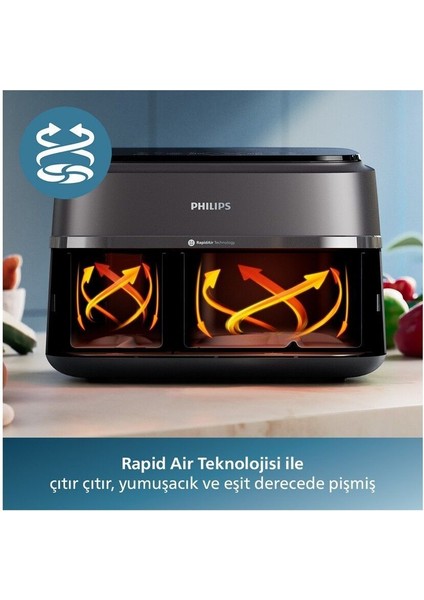Çift Hazneli 9l Airfryer, 8 Program, Siyah, Pratik ve Sağlıklı Pişirme Cihazı
